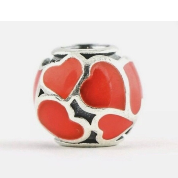 Pandora Red Hot Hearts 925 Sterling Silver Heart Bracelet Charm - Picture 3 of 4